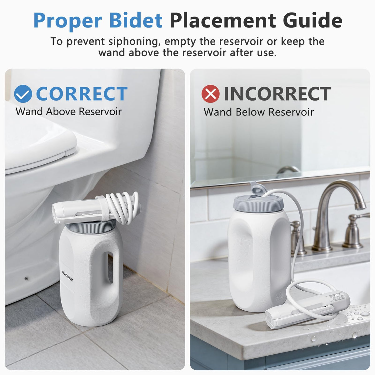 SPACEREST portable bidet hose-connect-water-source enables flexible, hotel- and camp-ready setup.