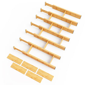 SpaceAid bamboo drawer dividers assembled in a wide drawer for flexible organization