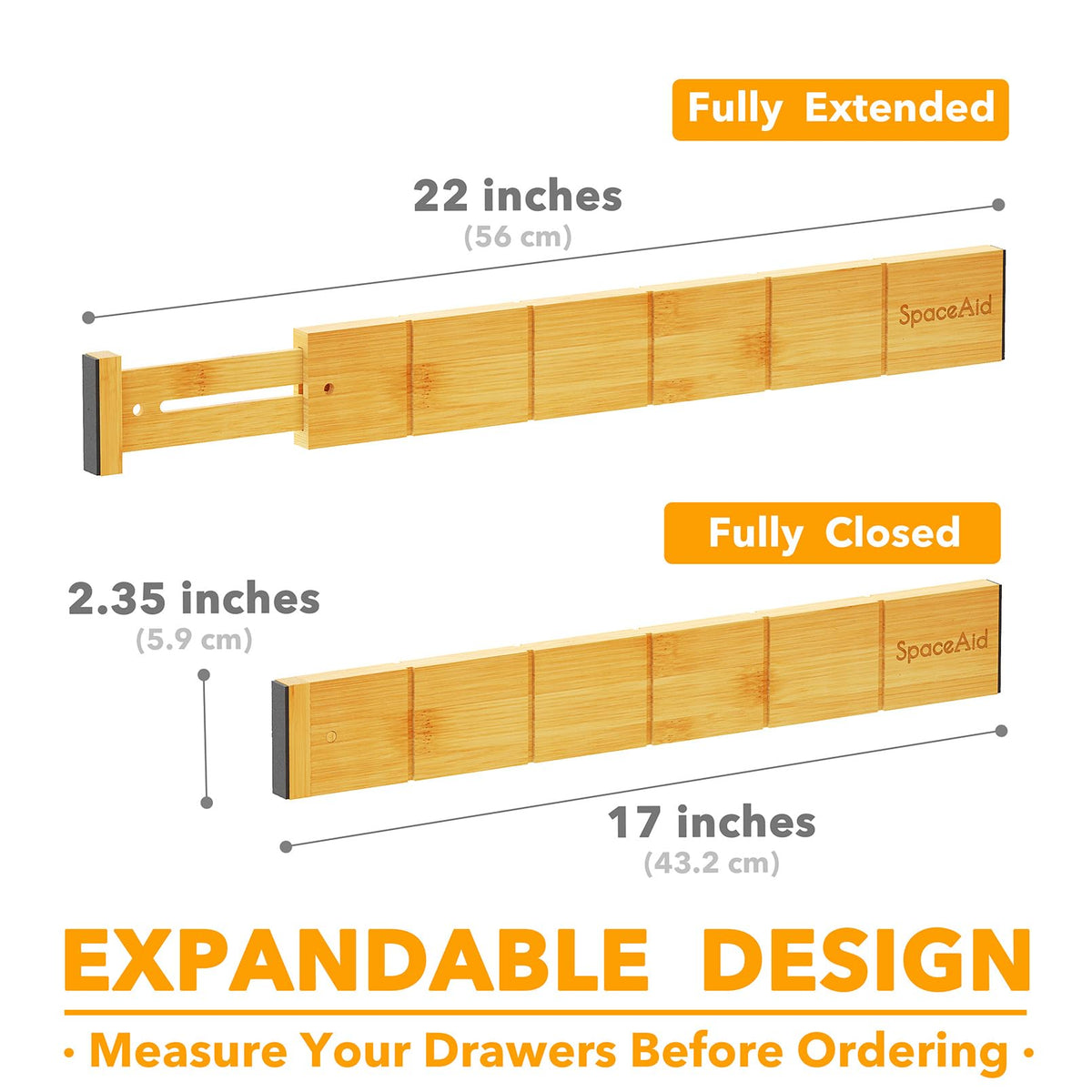 SpaceAid expandable drawer divider extended to fit longer spaces