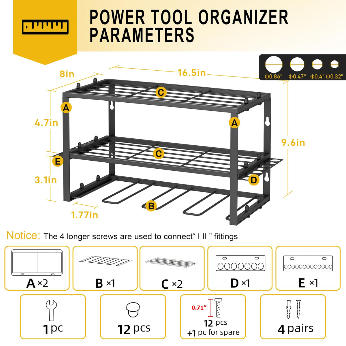 Spacecare three-layer floating shelf design ideal for garage tool display.