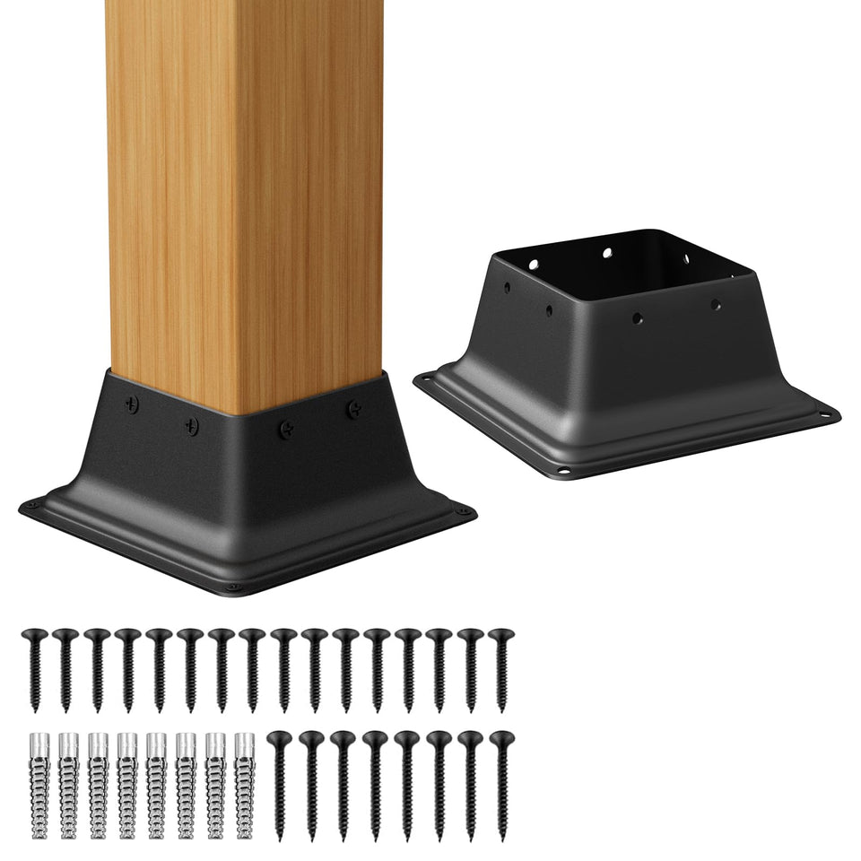 Spaceeup 4x4 post base assembly demonstrates strong deck support for wooden posts.