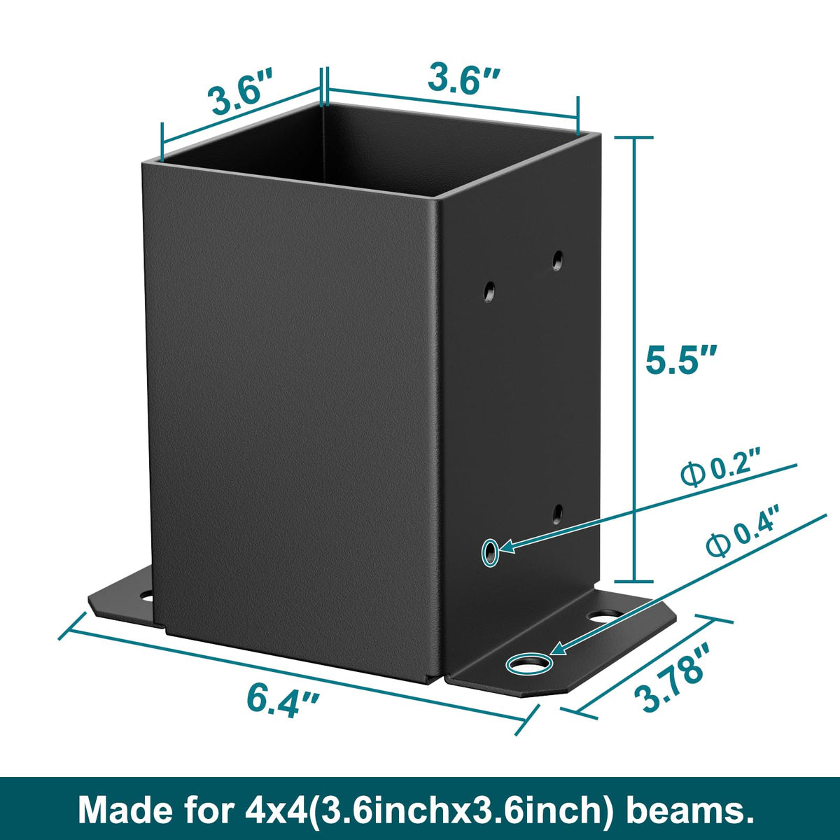 Spaceeup 4x4 post base side view highlights rust-resistant coating for outdoor use.