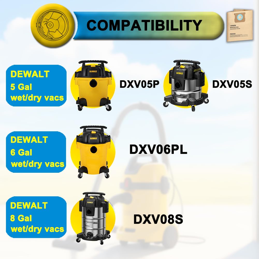 SpaceTent dewalt-5-8gal-compatible-dxva19-4104 bags ensure snug fit and efficient dust capture.