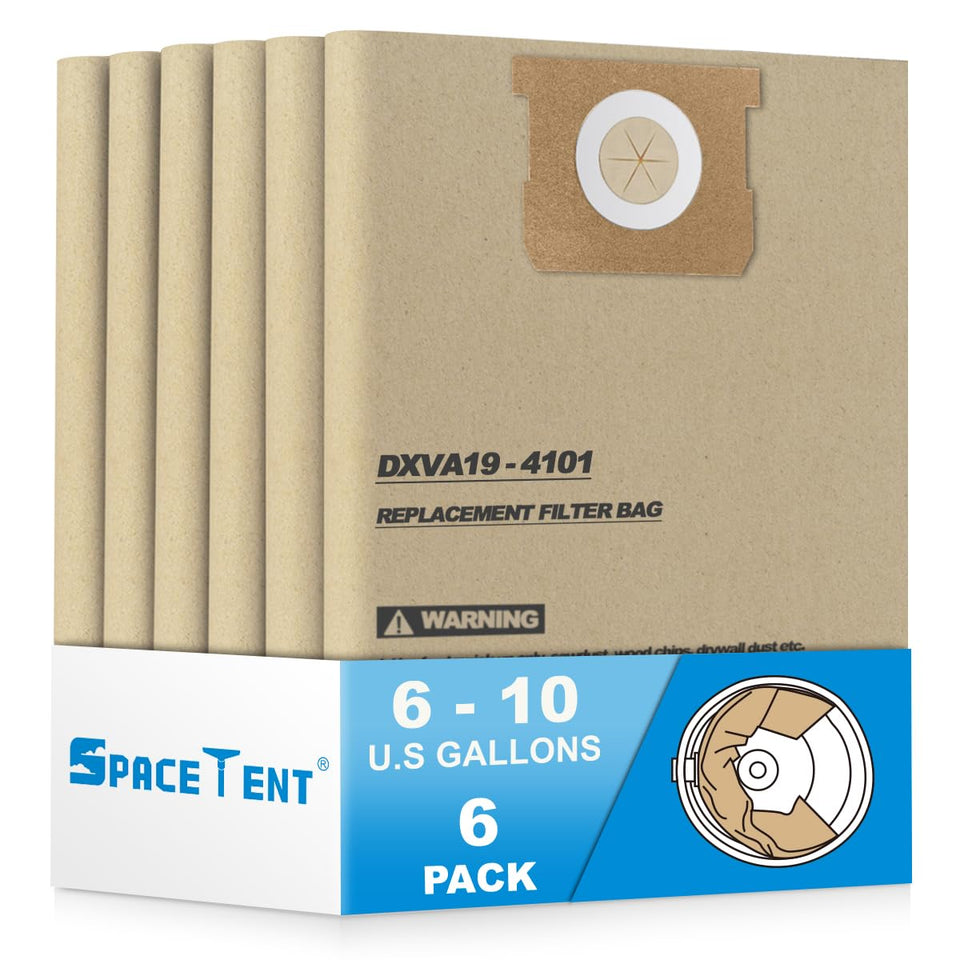 SpaceTent disposable filter bags pack for DEWALT vacuums, easy replacement.