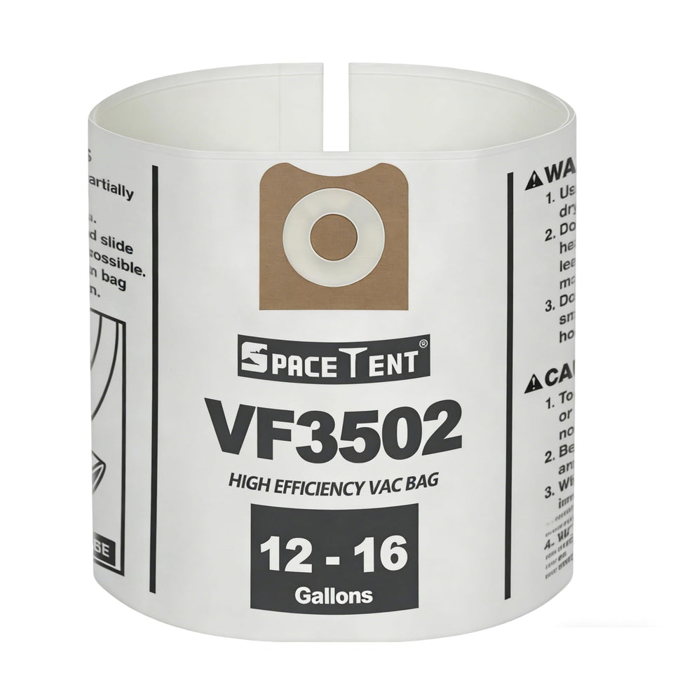 SpaceTent VF3502 5-pack dust bags for RIDGID vacuums, quick dry debris disposal.