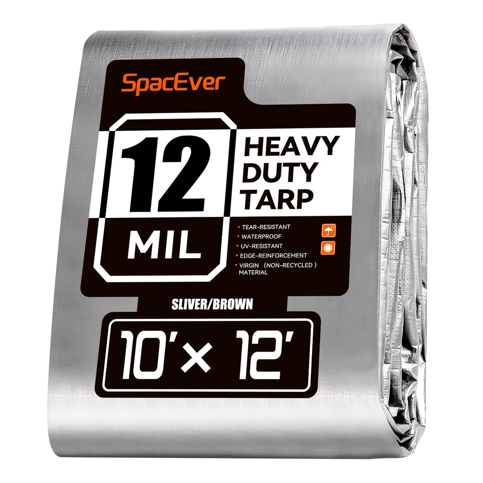 SpacEver tarp front view shows durable corners for outdoor protection.