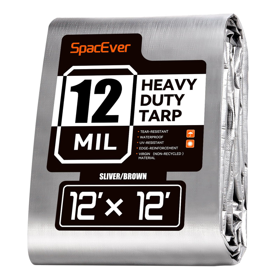 SpacEver heavy-duty tarp 12x12 front view showing durable waterproof cover for boats