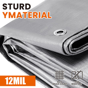 SpacEver heavy-duty tarp 12x12 side view highlights rust-proof grommets for secure anchoring
