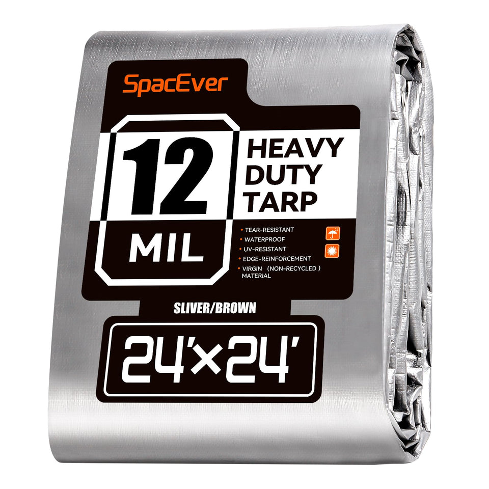 Spacever tarp heavy-duty 24x24ft roll shown for oversized outdoor coverage benefits.