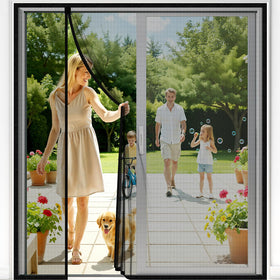 SpaceWhisper magnetic-closure-screen-door on door shows quick, hands-free entry.
