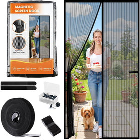 SpaceWhisper magnetic screen door closure in action enables hands-free pest protection.