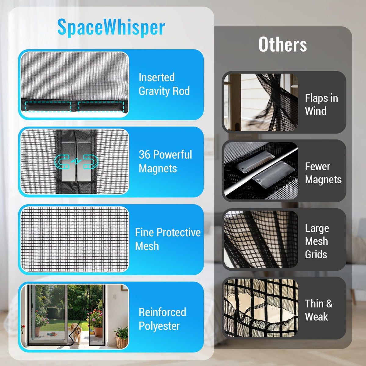SpaceWhisper ultra-fine-mesh blocks small insects while preserving visibility.