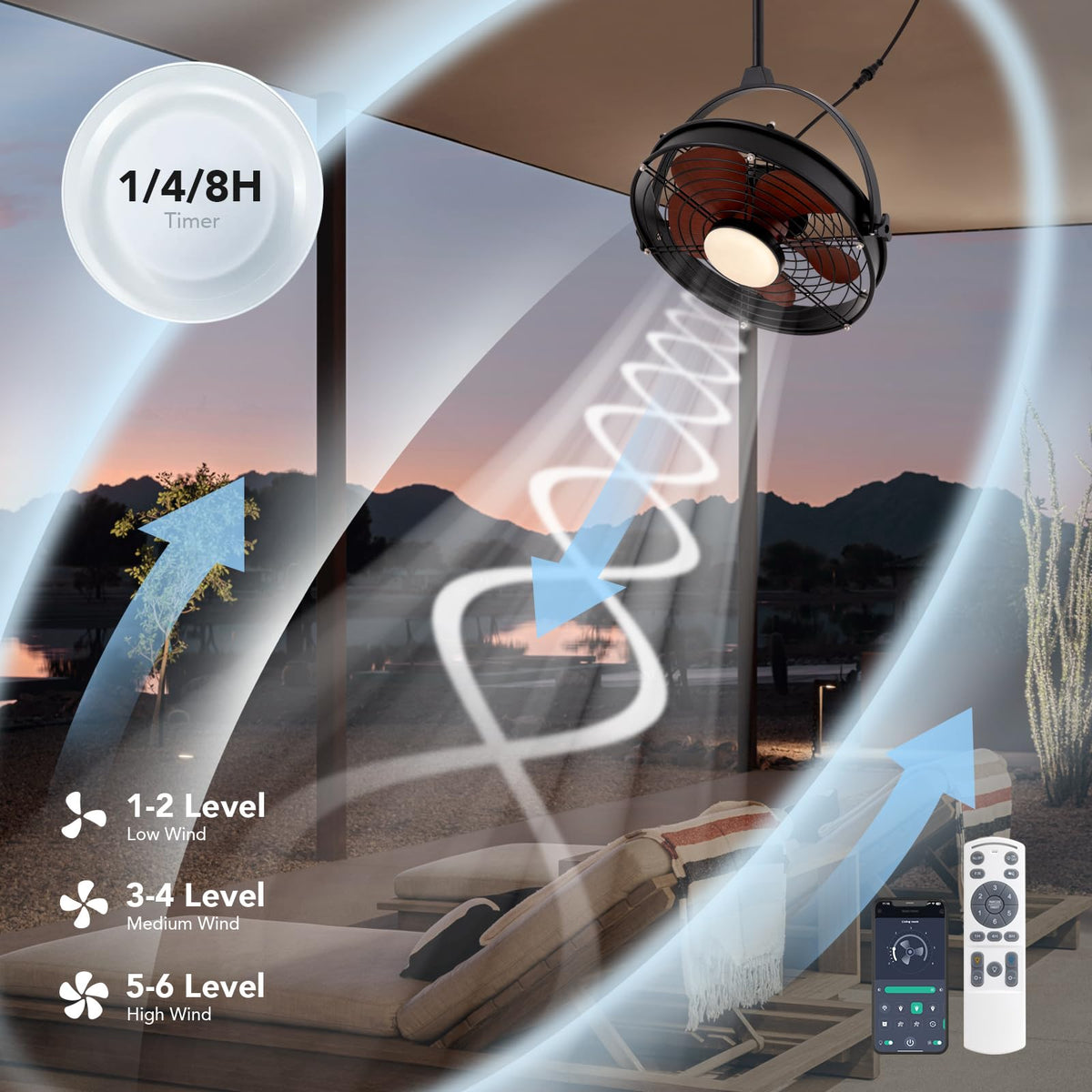 SPACORA six-speed settings for customizable comfort outdoors