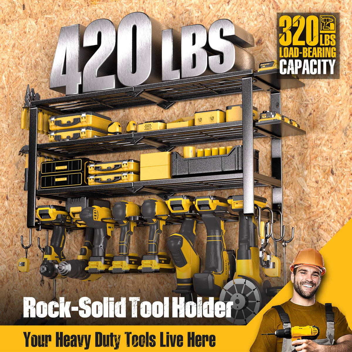 Spampur 4-tier heavy-duty rack offers high-capacity storage.