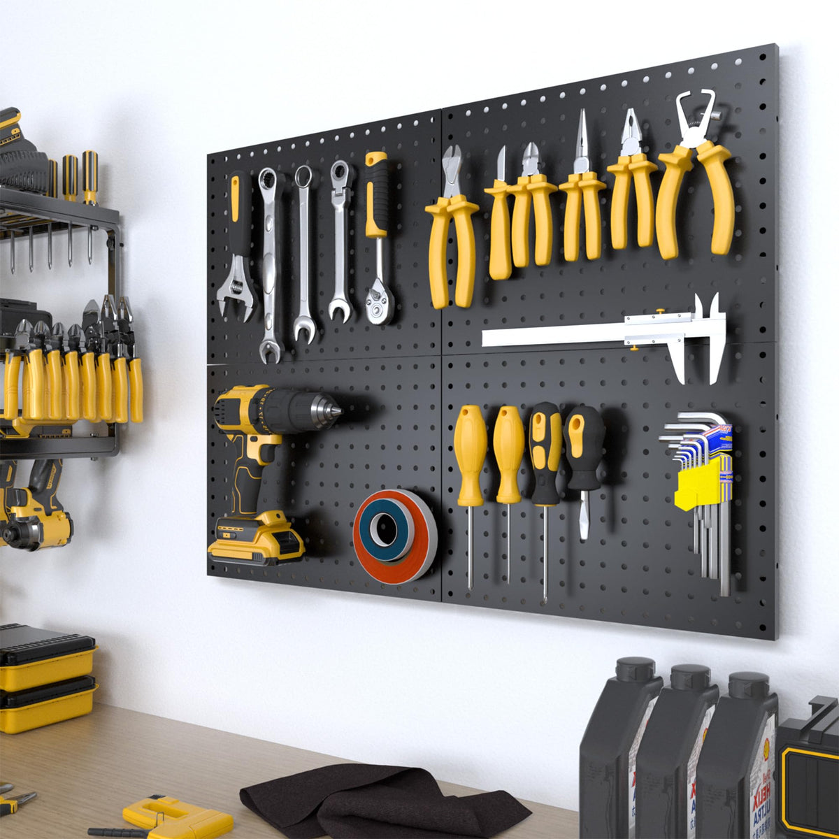 Spampur 4-pack wall panels forming a custom 64x12 inch storage wall.