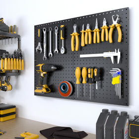 Spampur 4-pack wall panels forming a custom 64x12 inch storage wall.