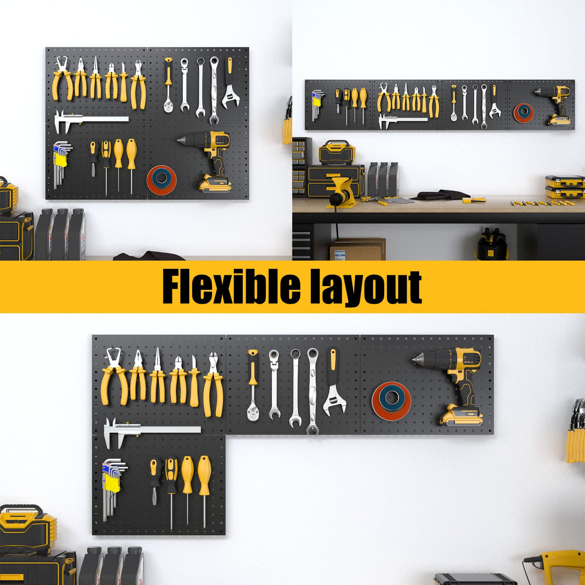 Spampur 16x12 inch panels install quickly for workshop or garage organization.