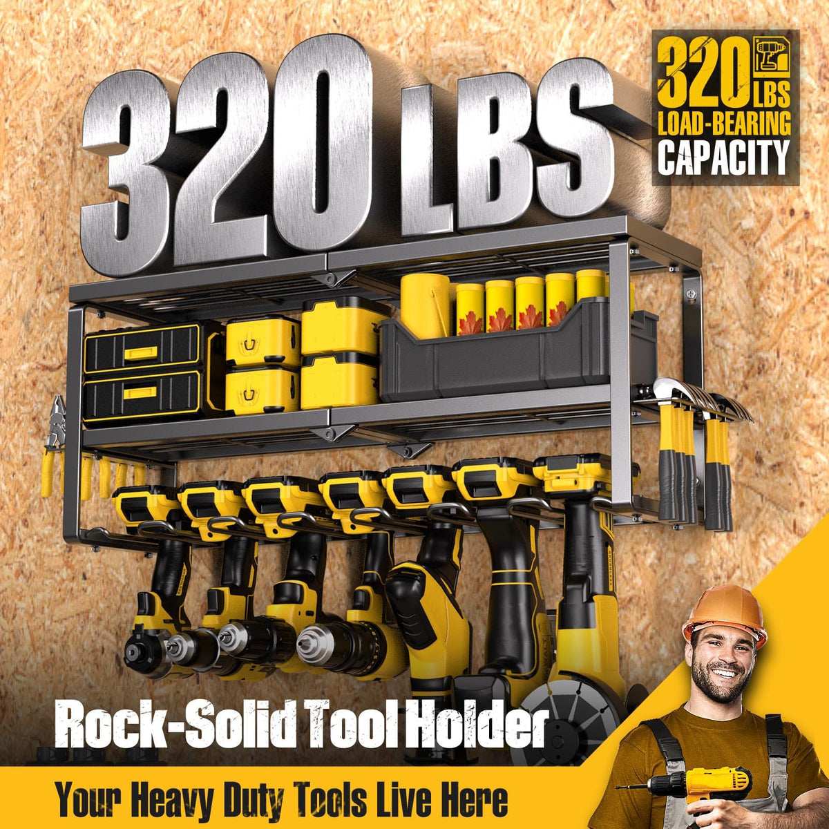 Spampur power tool organizer with a 12.2-inch height for larger tools.