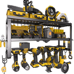 Spampur power tool organizer on wall mount keeps tools within easy reach.