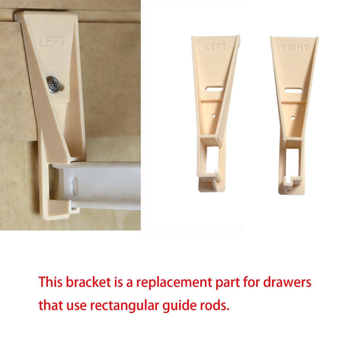 Spansee right drawer guide bracket for rectangular rails, reliable closing