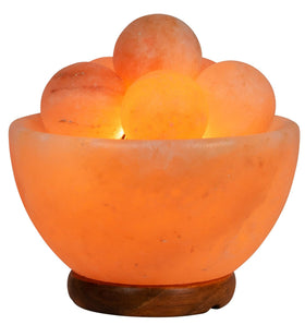 Spantik Himalayan Fire Bowl Salt Lamp with 6 massage balls glows softly