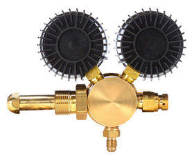 SPARC brass piston regulator with clear two-inch gauges for durability