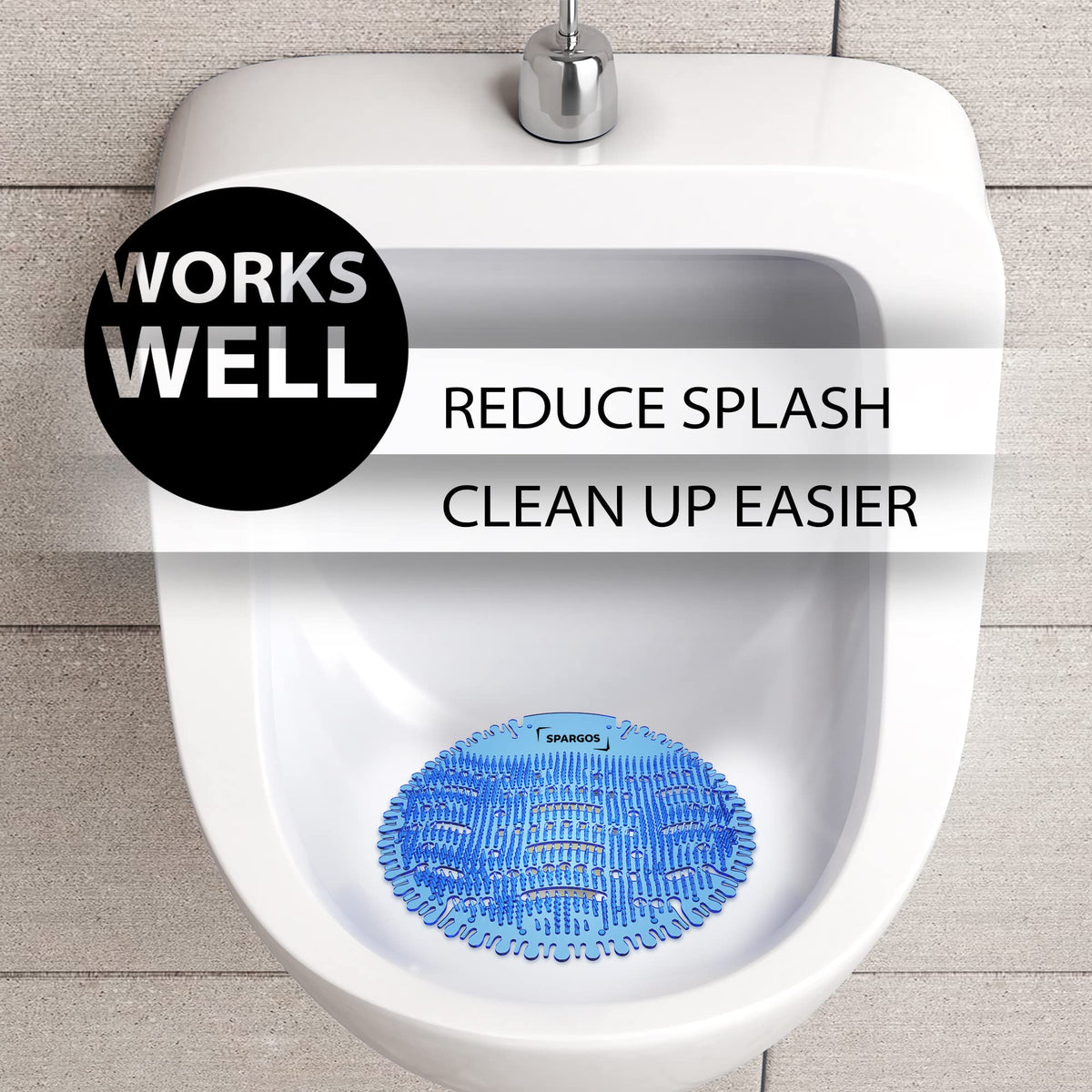 SPARGOS universal-fitting-urinal-screens fit most urinals and block debris.