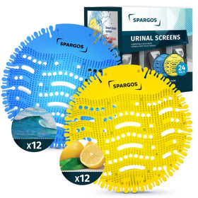 SPARGOS urinal screen in blue ocean scent for a fresher bathroom.