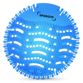 SPARGOS urinal-screen-deodorizer 24-pack keeps bathrooms smelling fresh with ocean breeze scent.