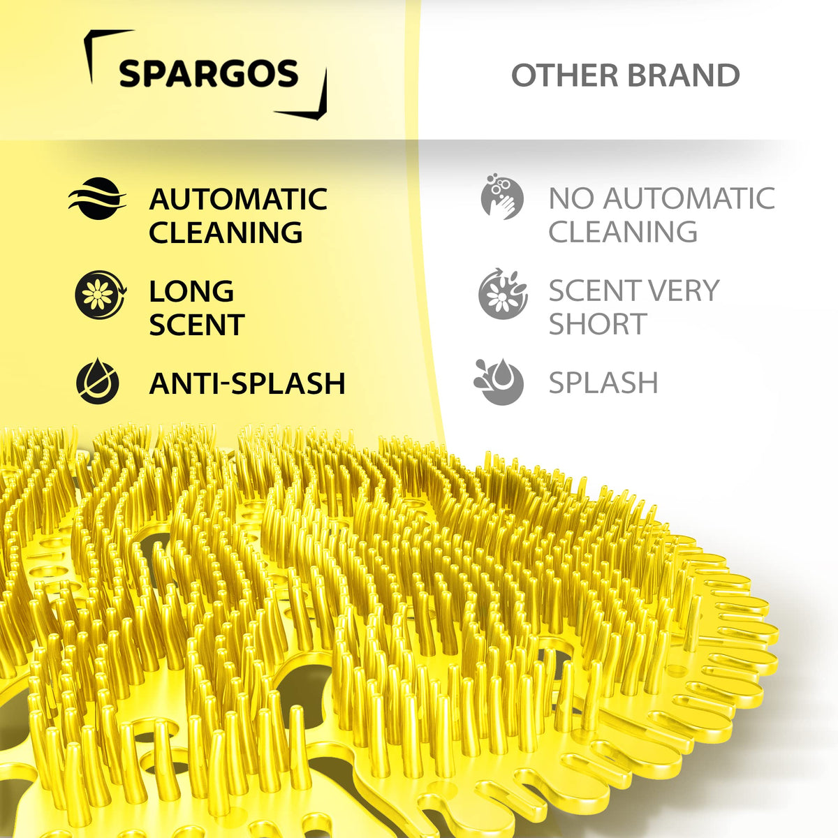 SPARGOS Urinal Screen Lemon scent closeup highlights lasting fragrance for restrooms.