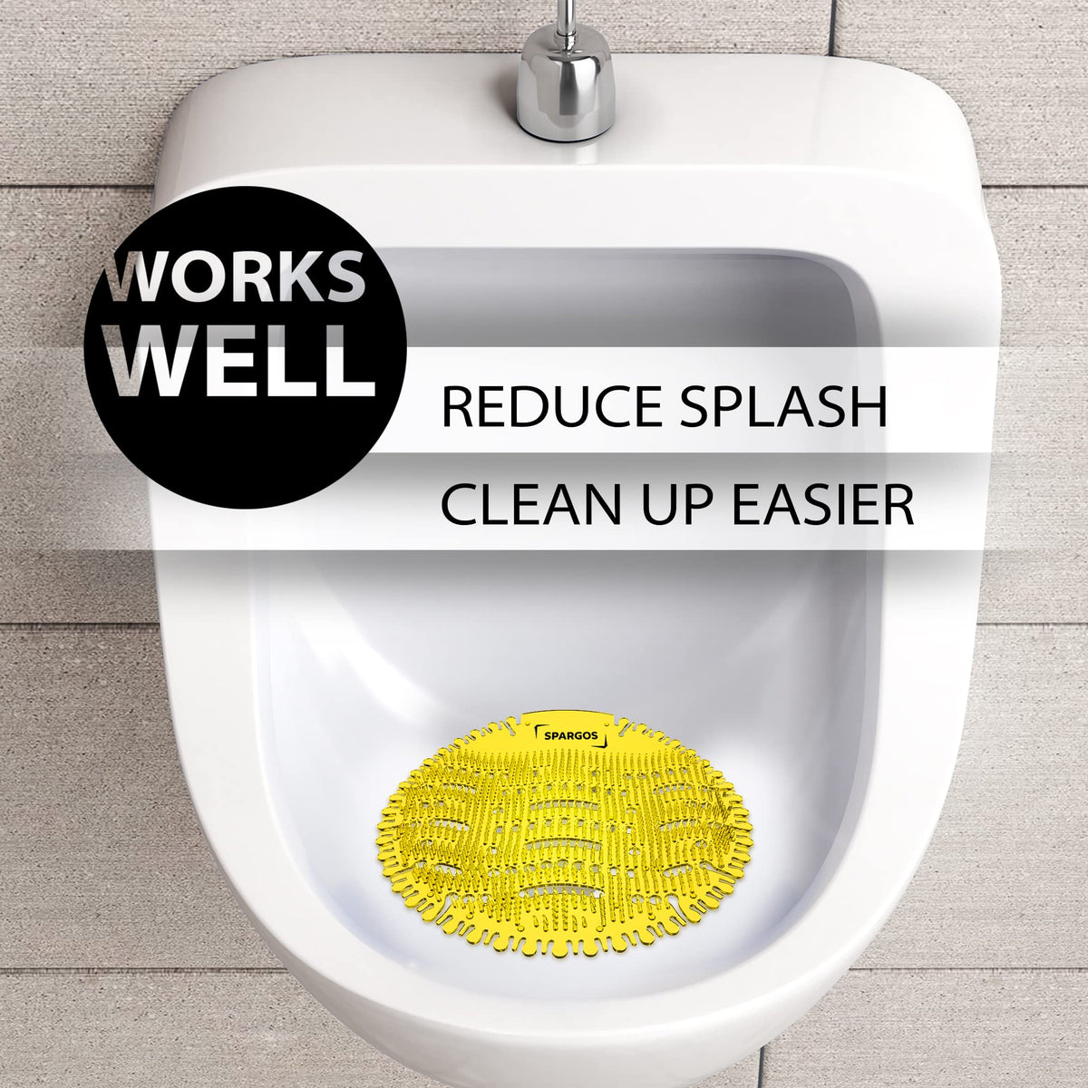 SPARGOS Urinal Screen smart drain system demonstrates quick drainage and splash reduction.