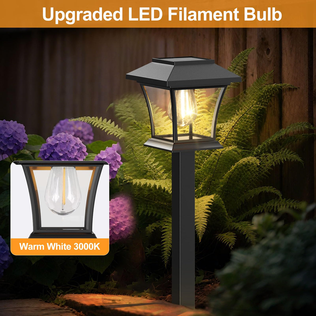  Sparkblaze solar light with warm white 3000K glow creates cozy garden ambiance.