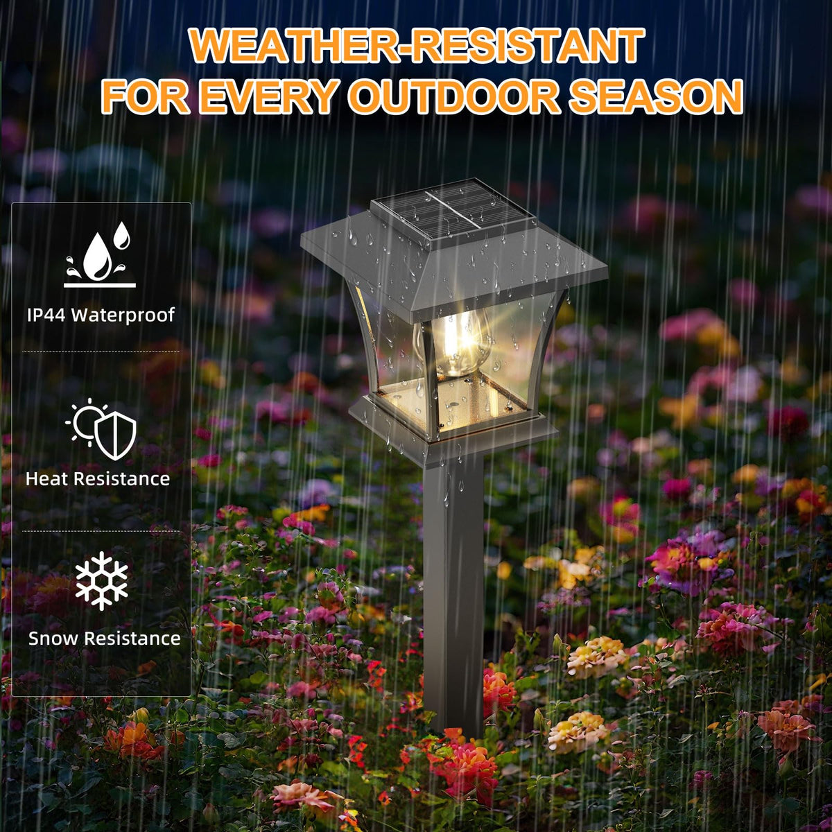  Sparkblaze outdoor light withstands rain and snow for year-round use.