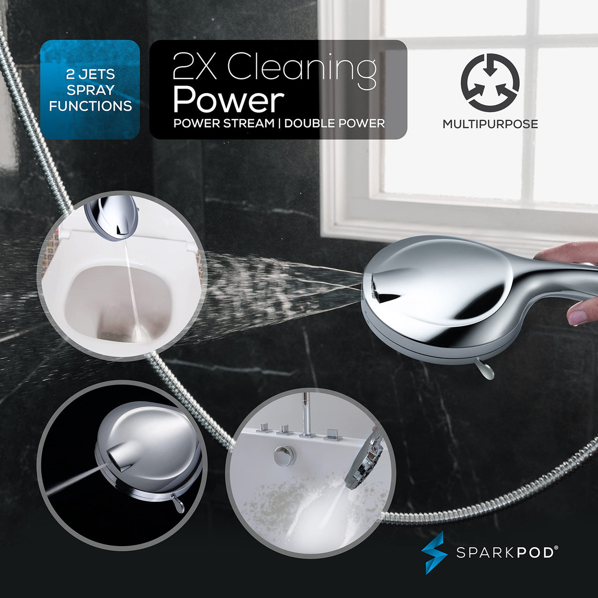 SparkPod 10-spray settings dial for personalized shower experiences.