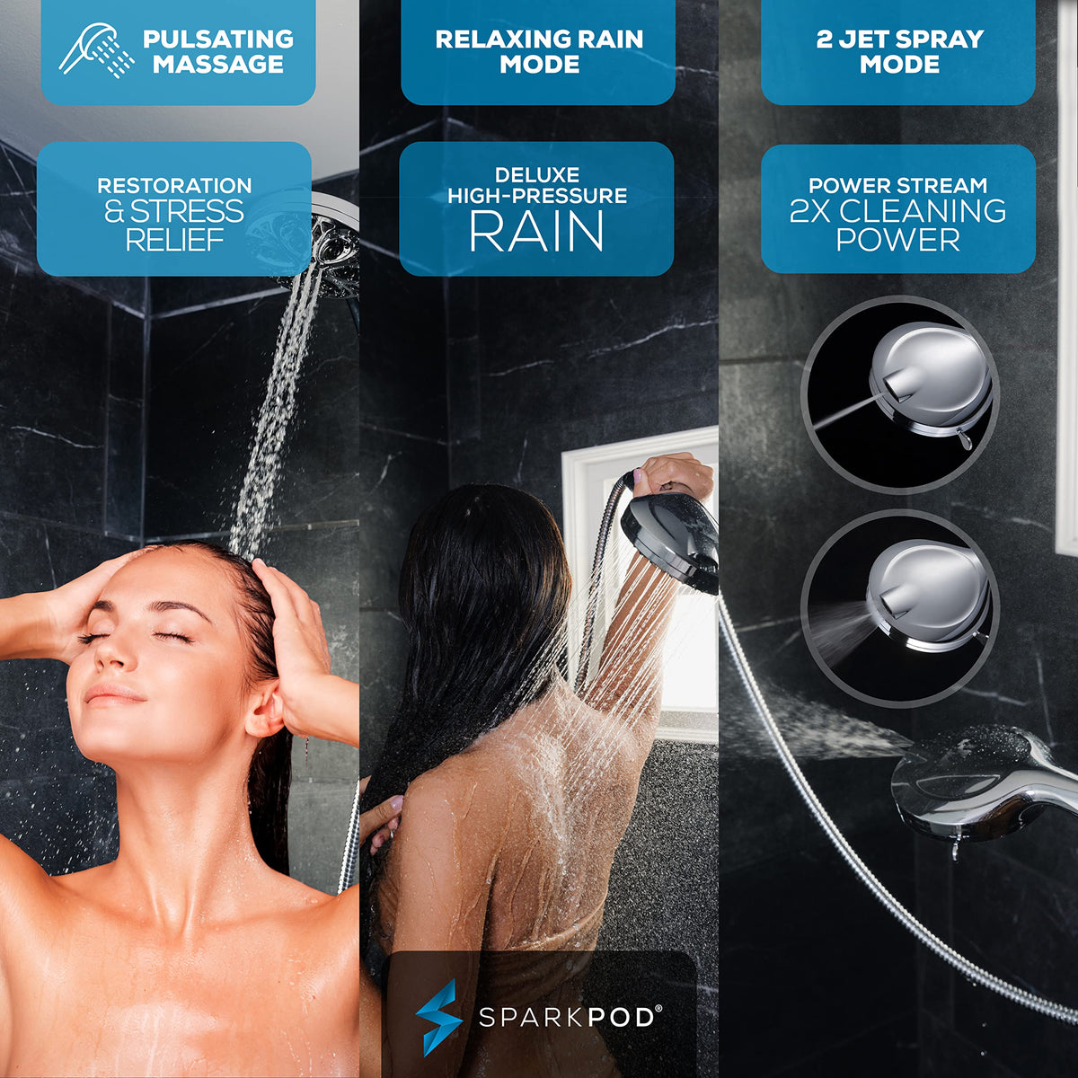 SparkPod 6-ft stainless steel hose for flexible reach and durability.