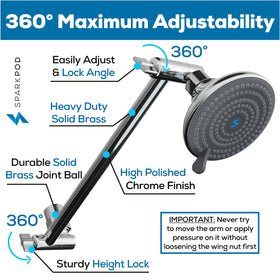 SparkPod brass extension arm adjustable height for customizable showers.