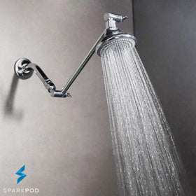 SparkPod brass extension arm modern chrome finish complements bathrooms.
