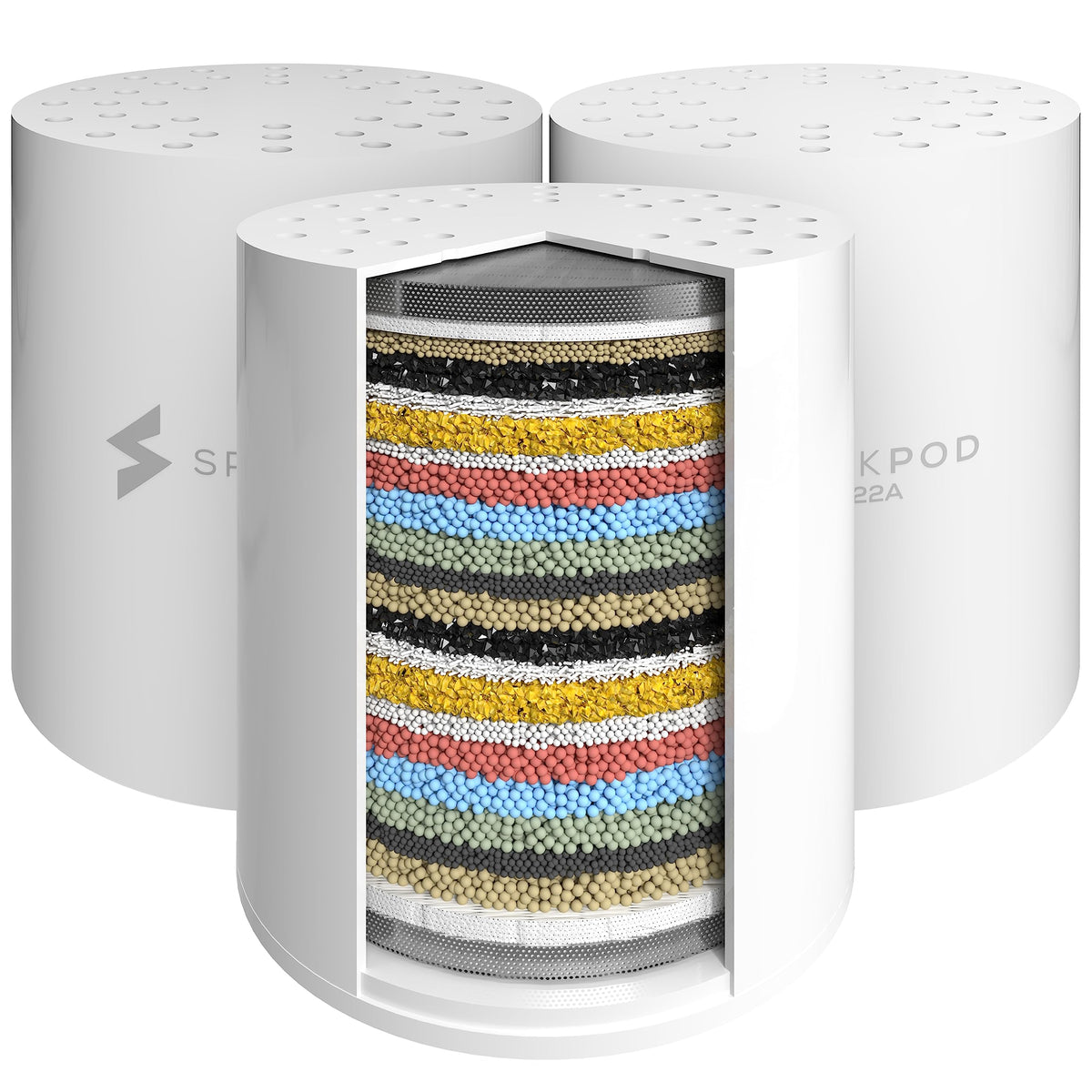 SparkPod high output shower filter cartridge improves water quality for healthier hair.