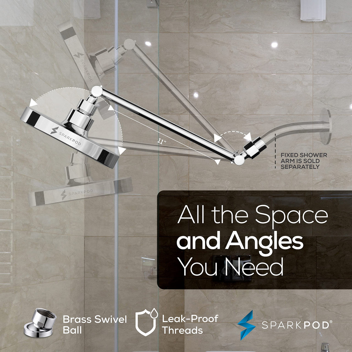 SparkPod high-pressure rainfall delivers a consistent shower experience.