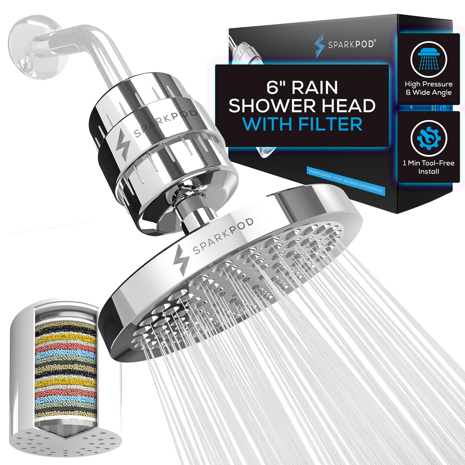 SparkPod luxury filtered shower head with 6-inch chrome finish