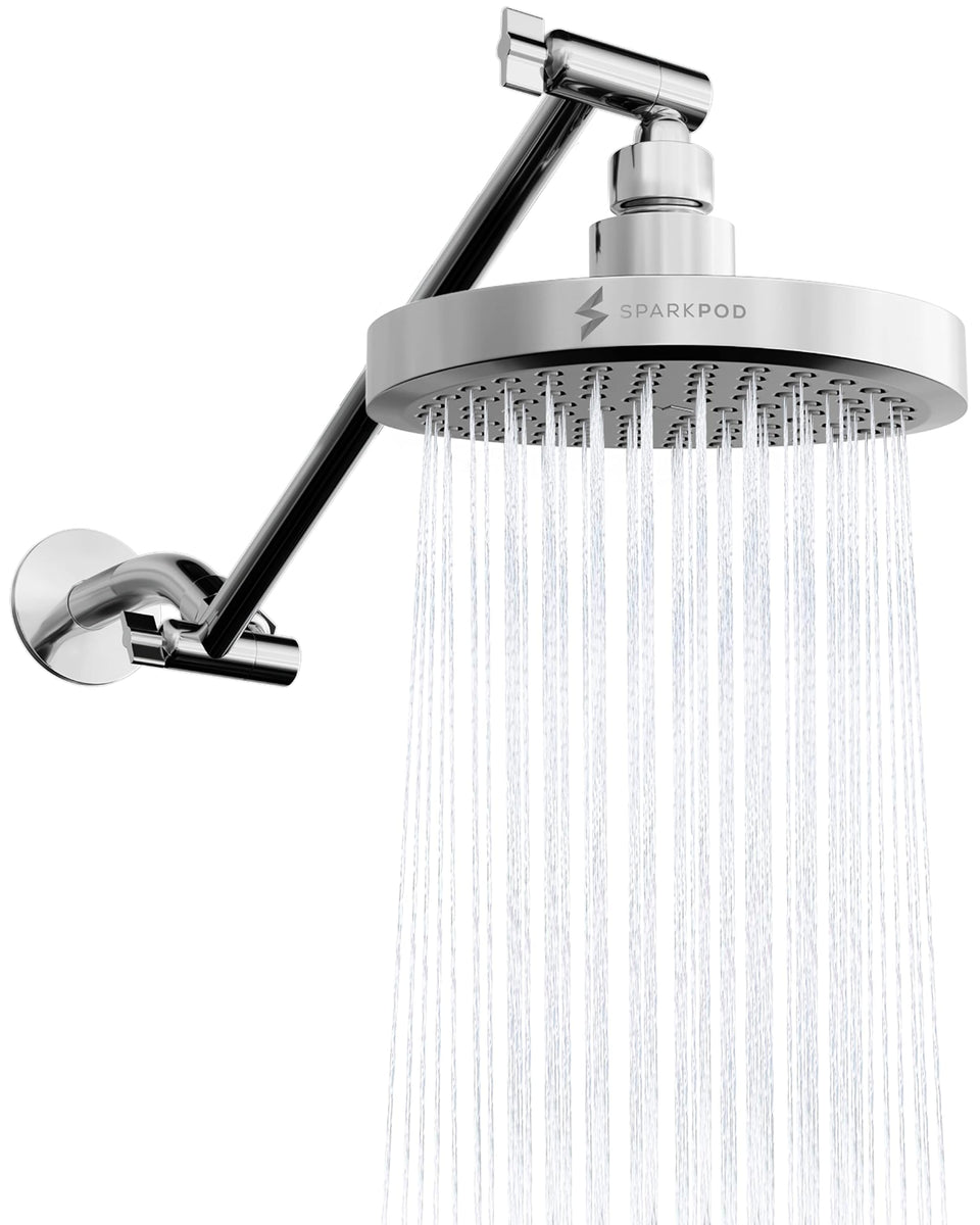 SparkPod round rain shower head 6inch delivers powerful rainfall for full-body coverage.