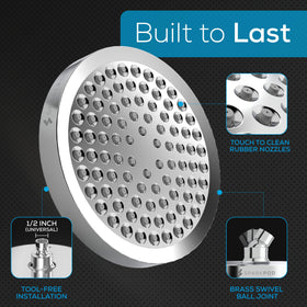 SparkPod rustproof ABS nozzle shower head resists mineral buildup for longevity.