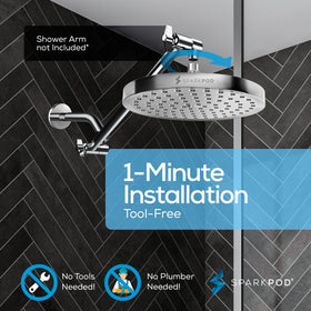 SparkPod adjustable replacement fits standard shower arms for quick setup.