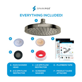 SparkPod includes plumber's tape and water filter for seamless fitting.