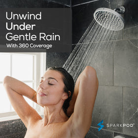 SparkPod 8-inch chrome round rain head with spa-like coverage.