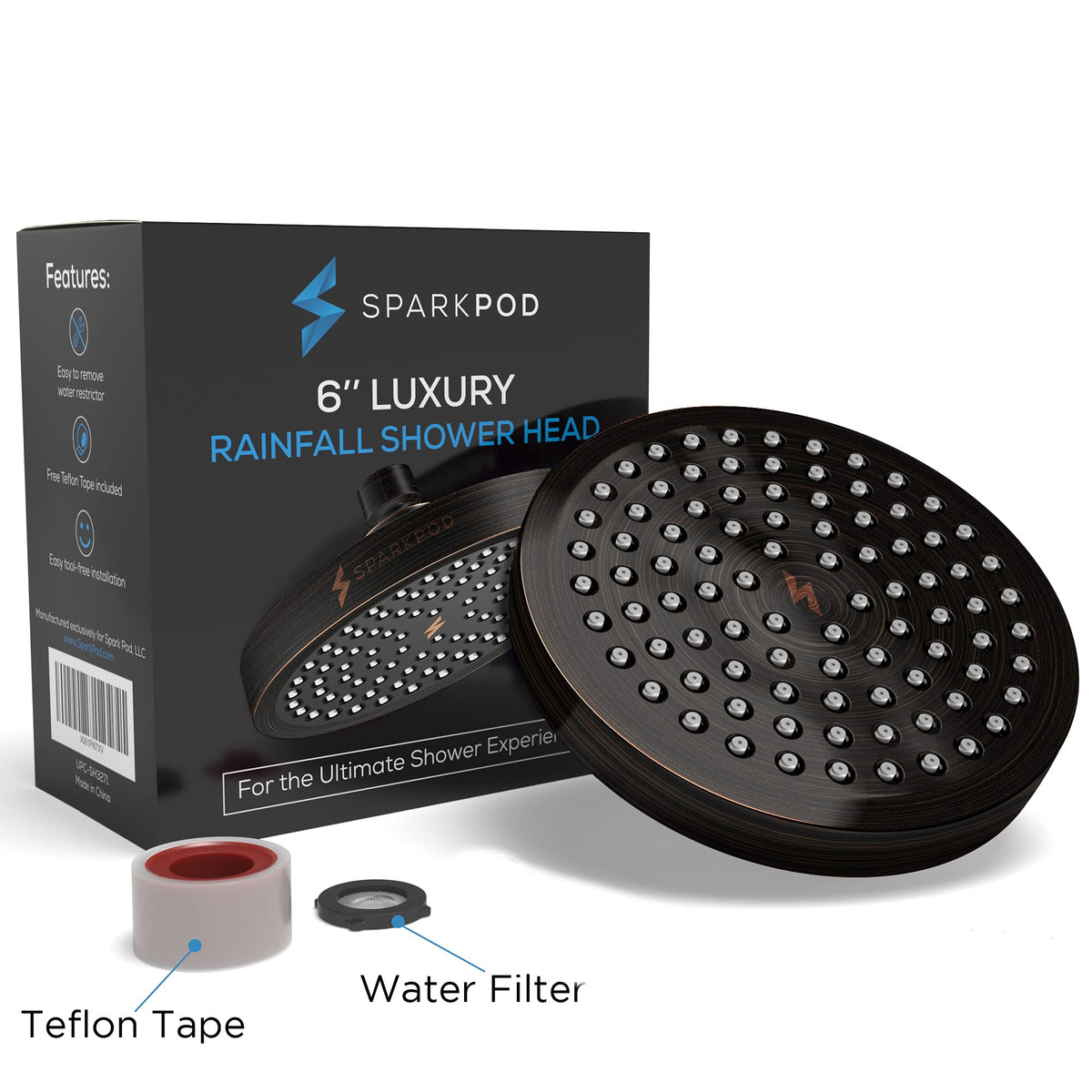 SparkPod shower head oil-rubbed-bronze finish adds vintage elegance to any bathroom.