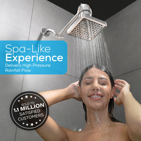 SparkPod shower head square chrome design adds a modern touch to the bathroom