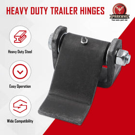 SPARKWHIZ heavy-duty hinge strap shown in outdoor trailer setting.