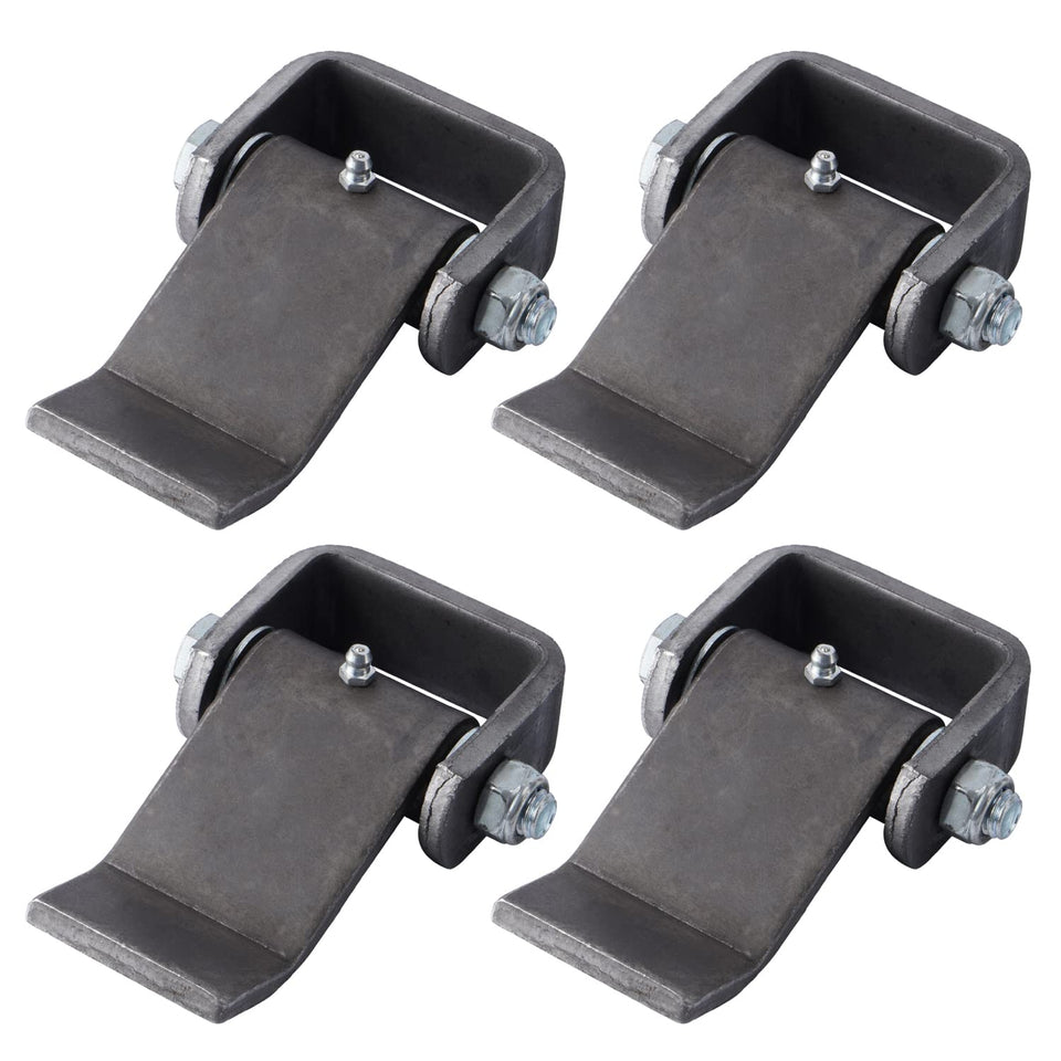 SPARKWHIZ weld-on trailer hinge with strap for easy assembly and 4-pack readiness.