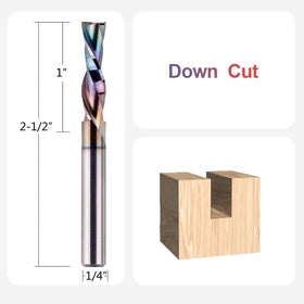SpeTool downcut router bit showing extended-life coating for durability.